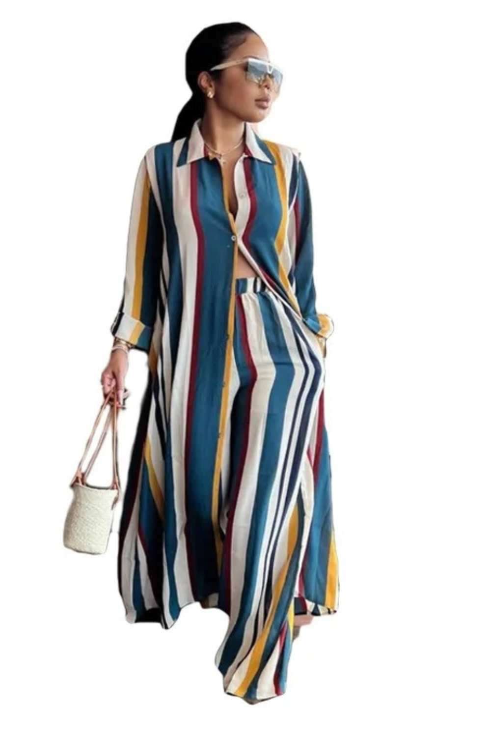 Stripe Two Piece Long Sleeve Suit