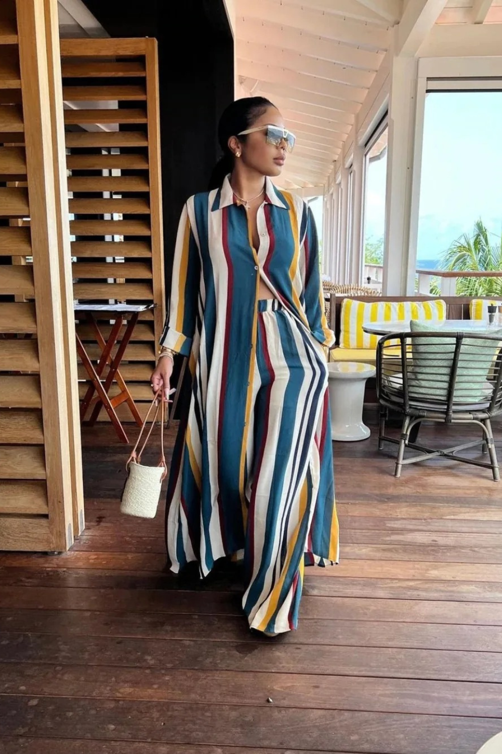 Stripe Two Piece Long Sleeve Suit