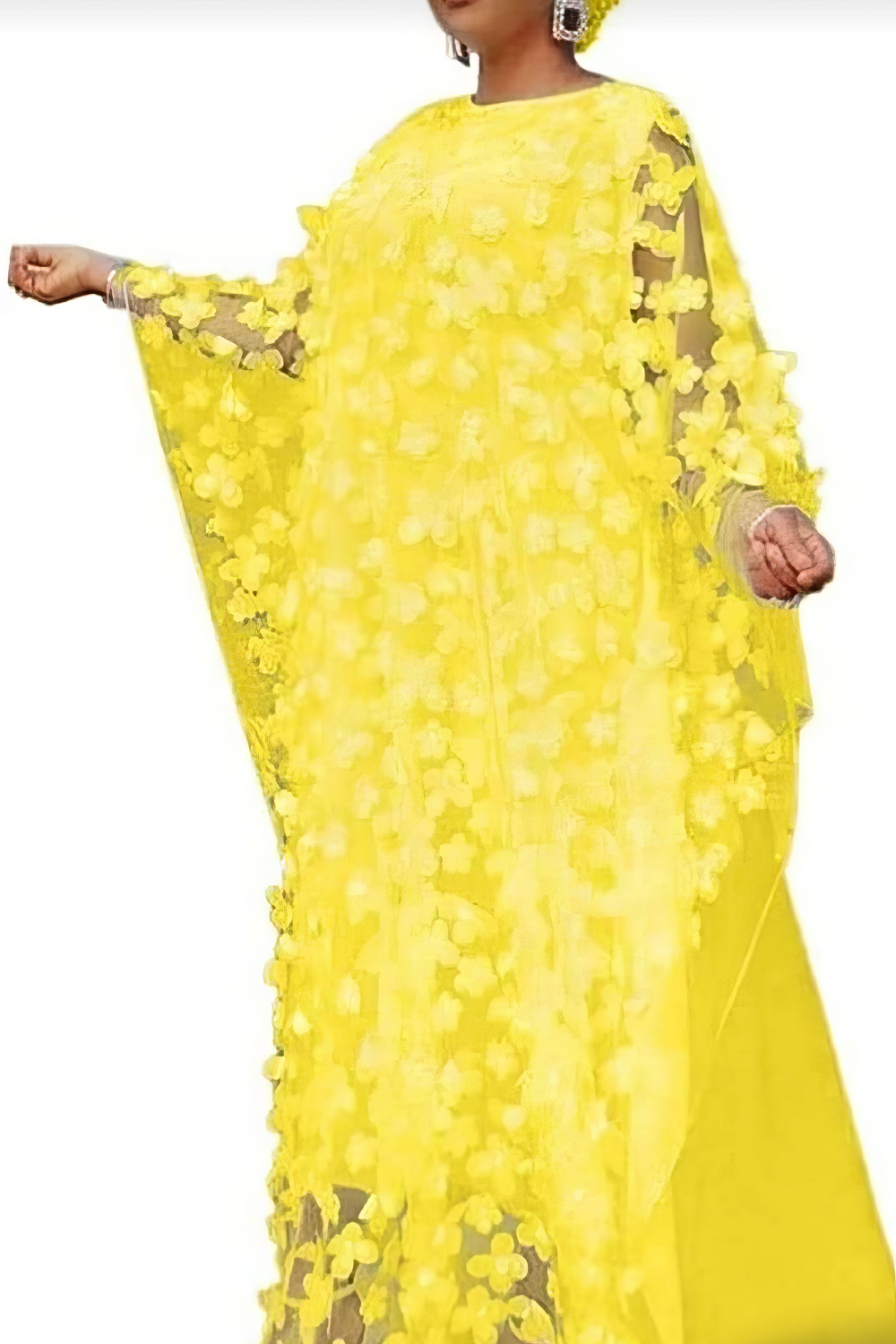 Applique Flower Chiffon Kaftan Dress