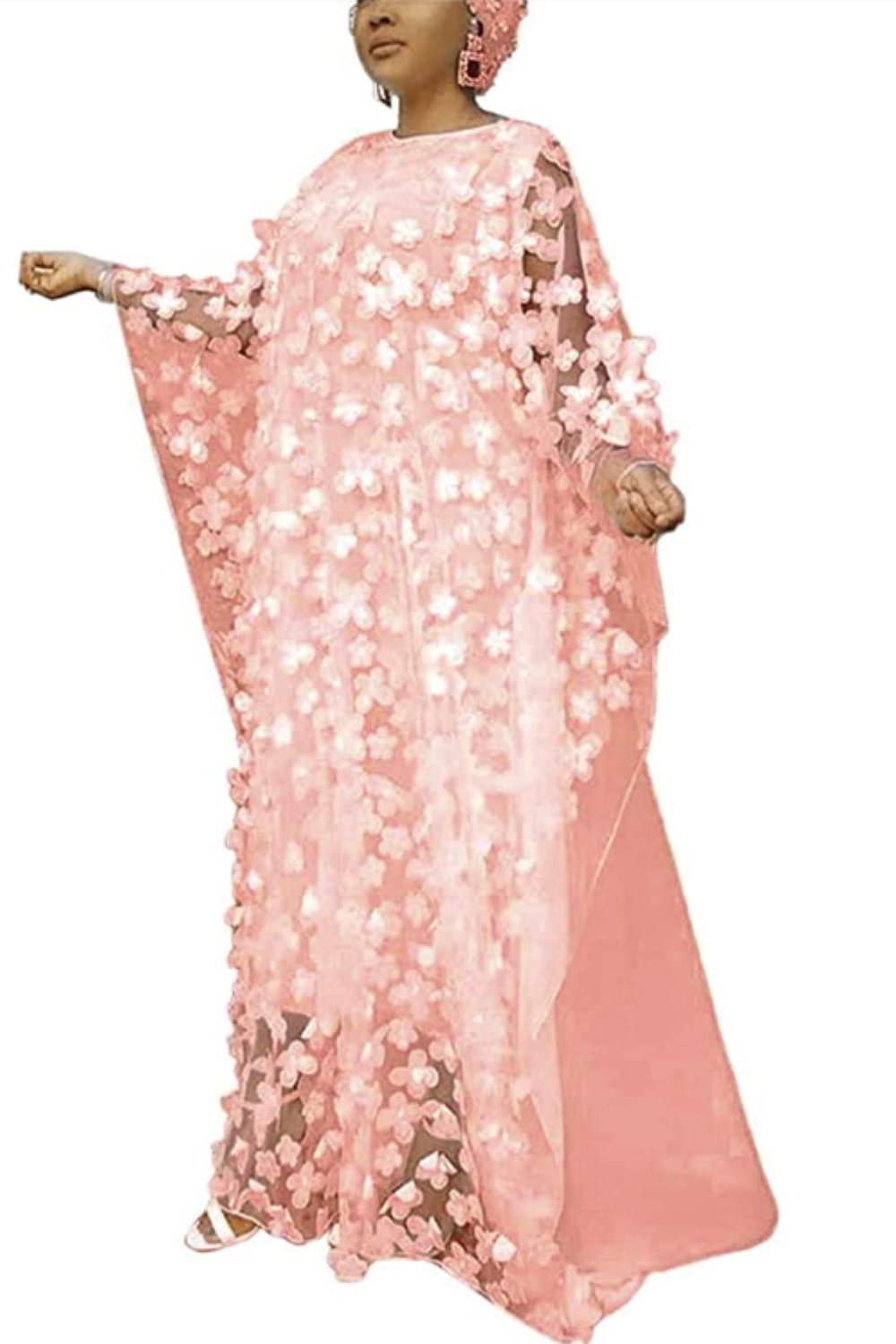 Applique Flower Chiffon Kaftan Dress