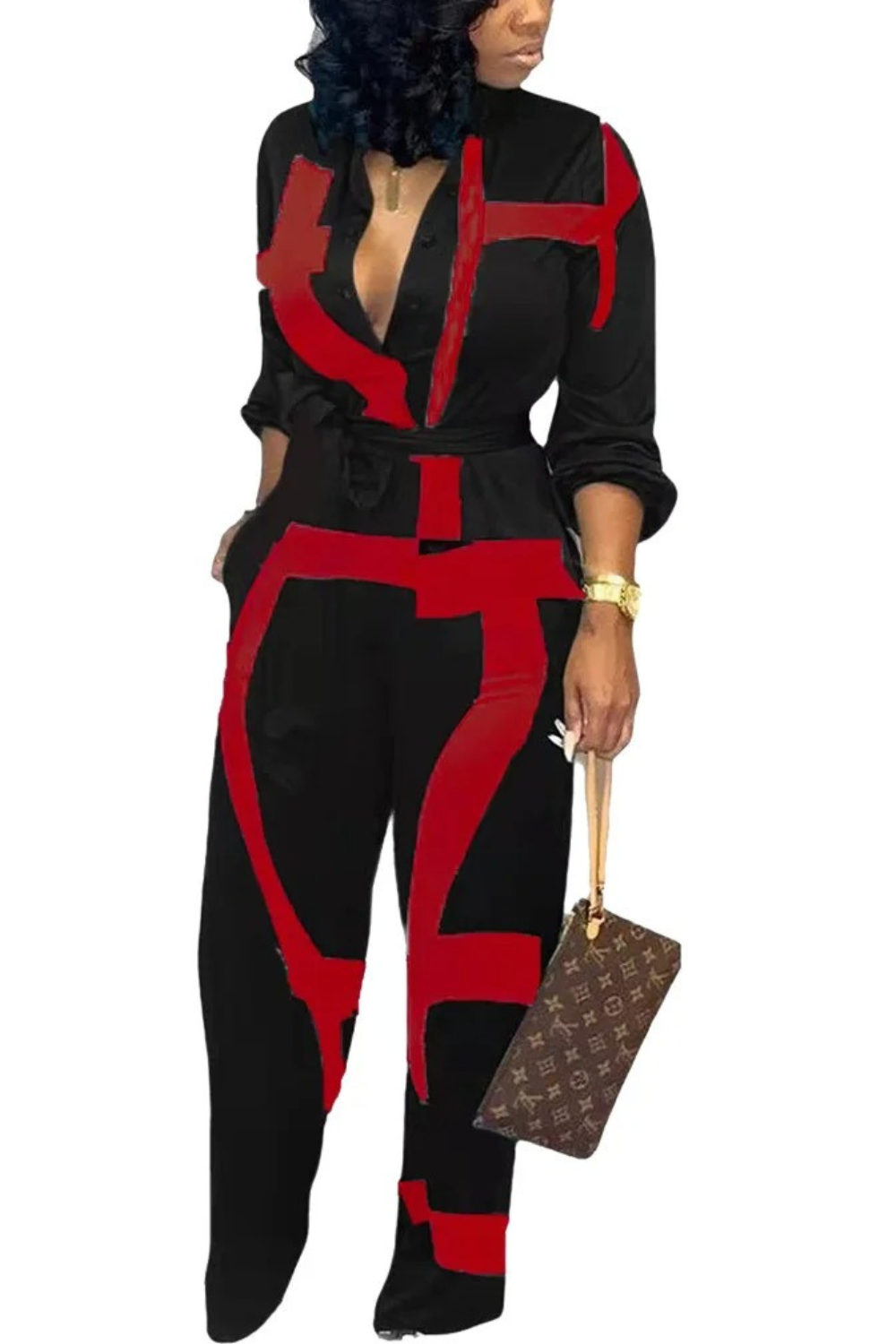 Tie-Waist Long Sleeve Jumpsuit