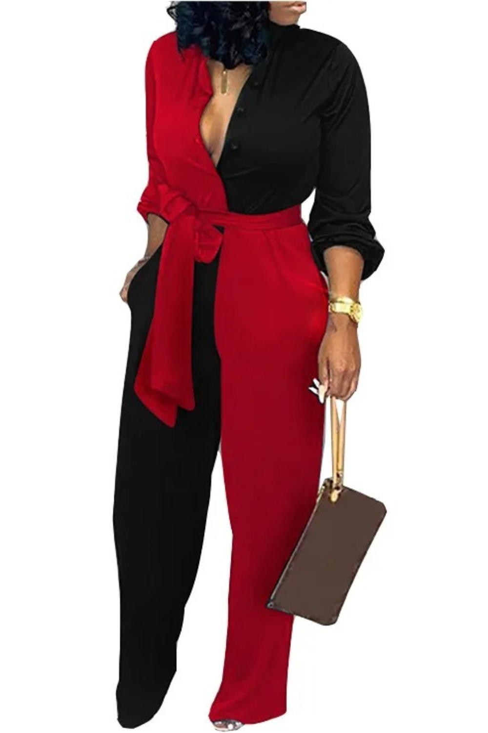 Tie-Waist Long Sleeve Jumpsuit