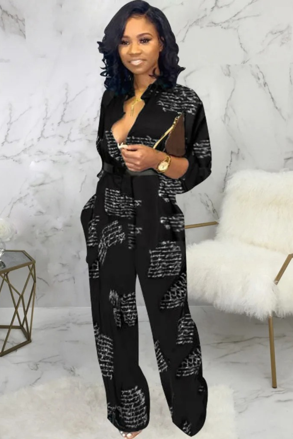 Tie-Waist Long Sleeve Jumpsuit