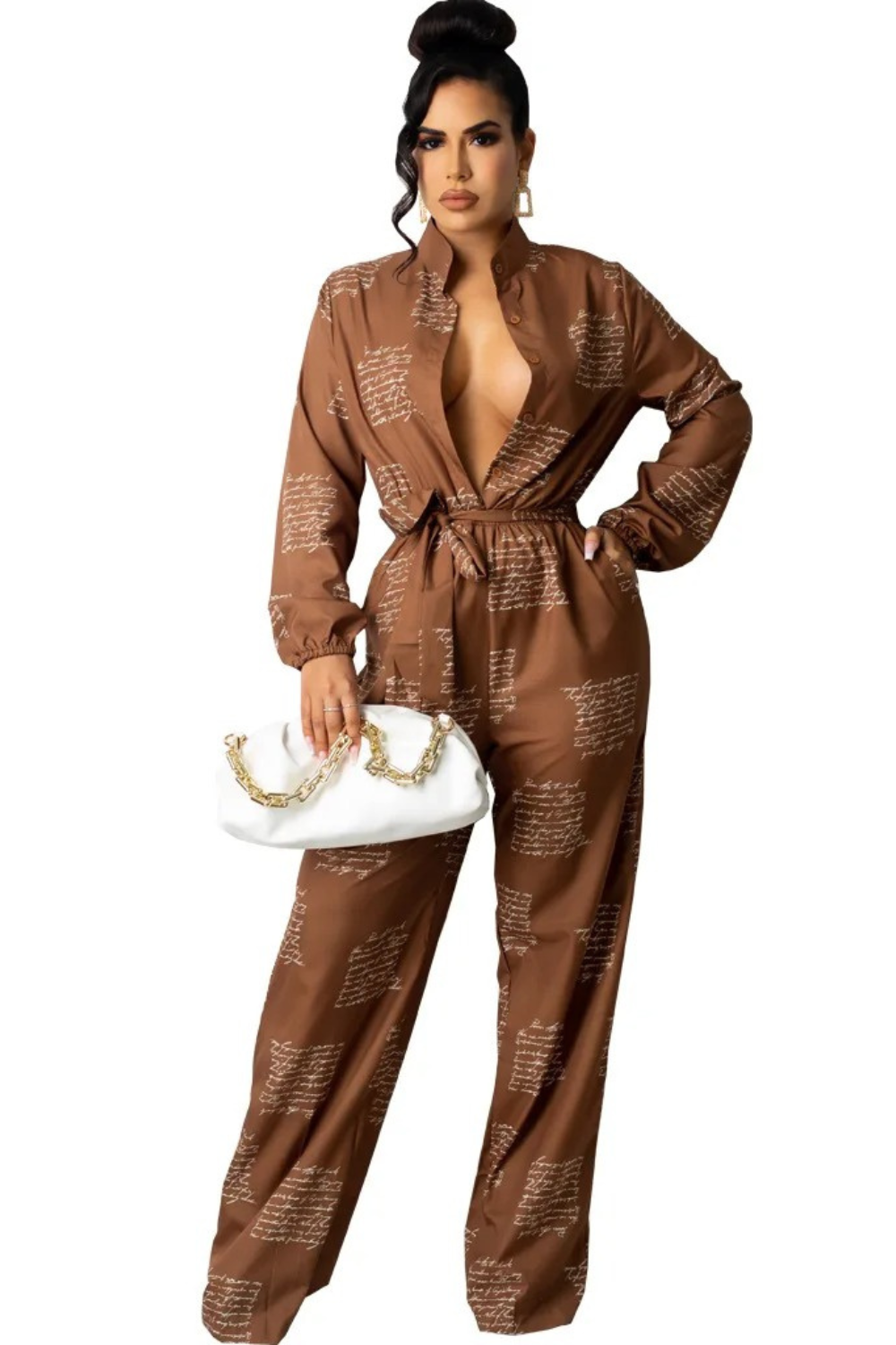 Tie-Waist Long Sleeve Jumpsuit