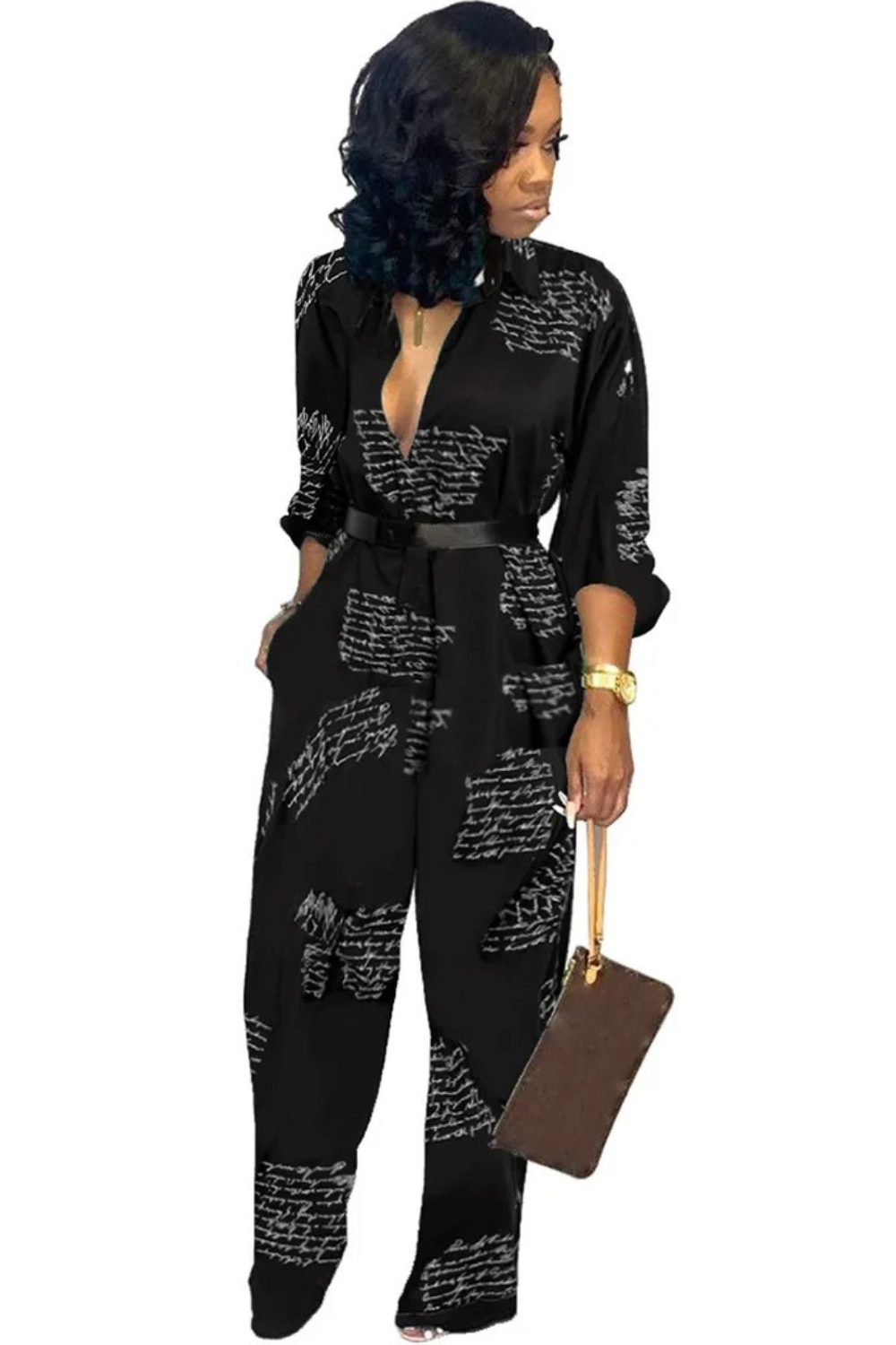 Tie-Waist Long Sleeve Jumpsuit