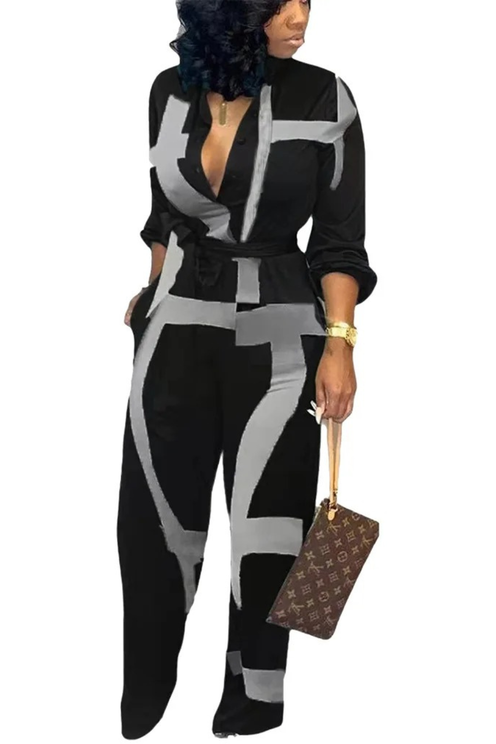 Tie-Waist Long Sleeve Jumpsuit