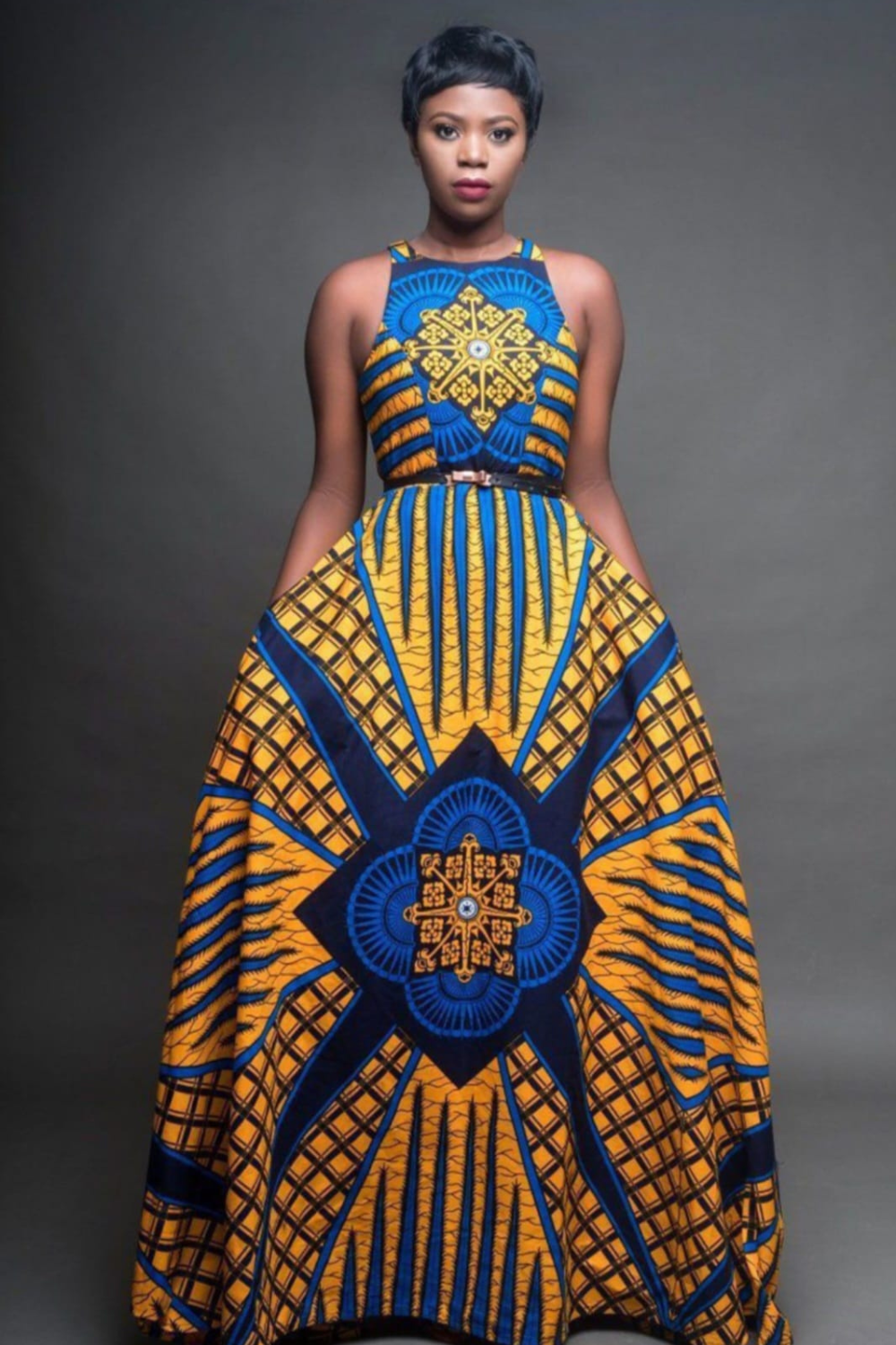 Round Neck Dashiki Sleeveless Maxi Dress