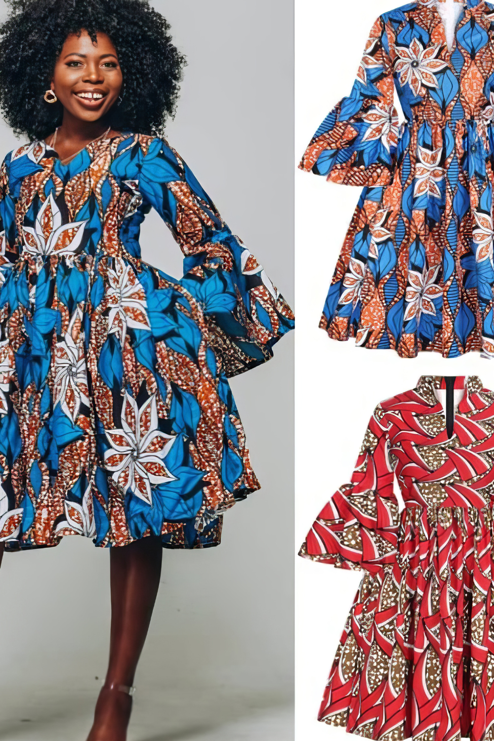 Ankara Print Midi Dress with Lotus Sleeves