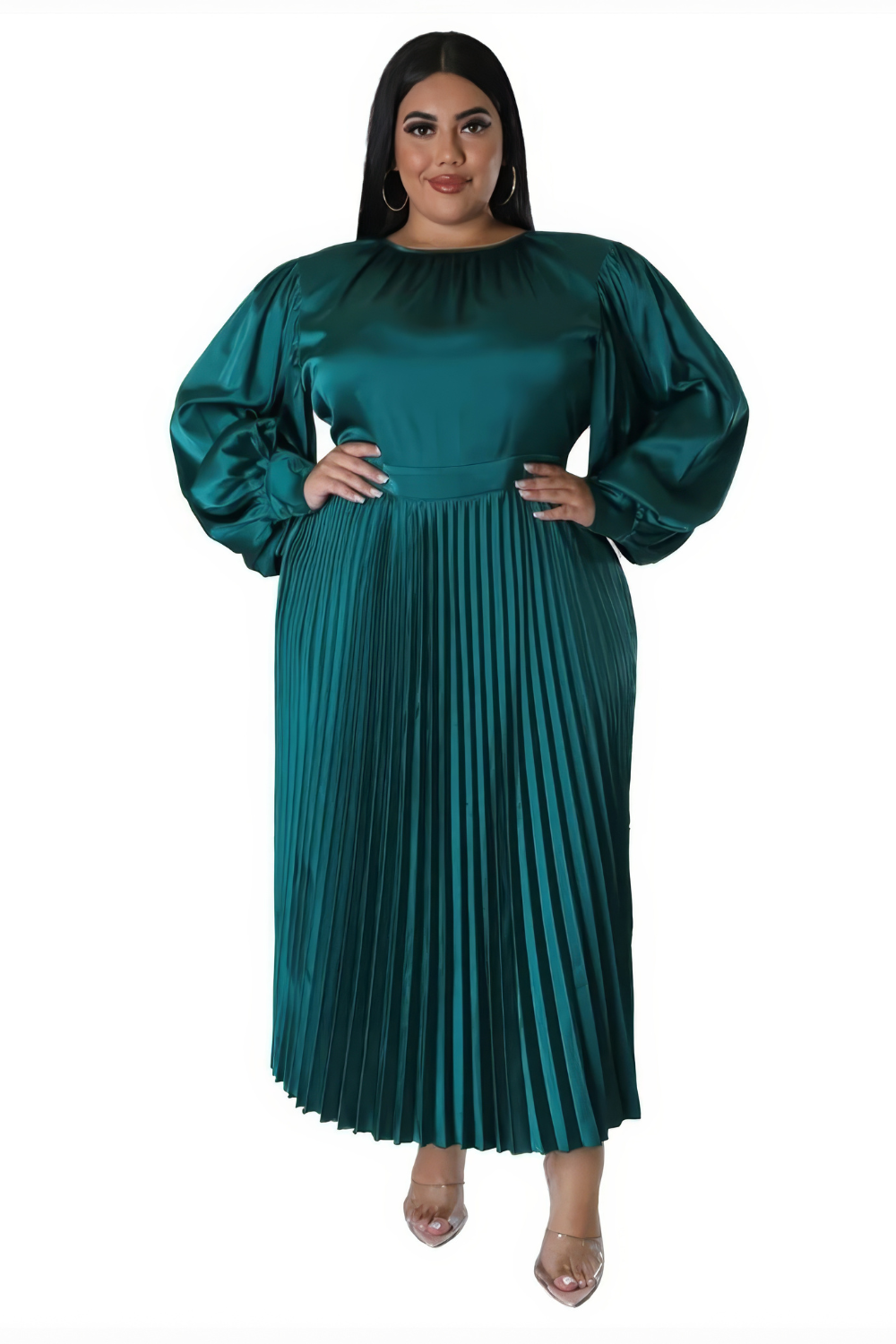 Dashiki Maxi Dress with Long Puff Sleeves